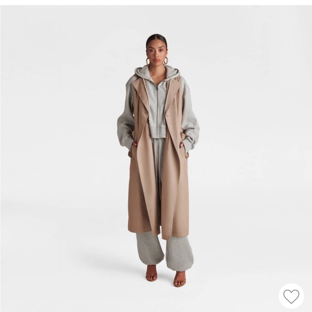 KBB by Kahlana- “The Sweatshirt Trench” Stylish Tan and Gray Long Coat
